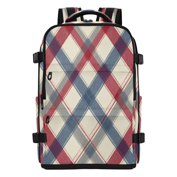 20L Red-blue Diagonal Lines Travel Backpack Water Resistant Twill Polyester Laptop Backpack with Separate Shoe Compartment for Business Commute Trip Outdoor
