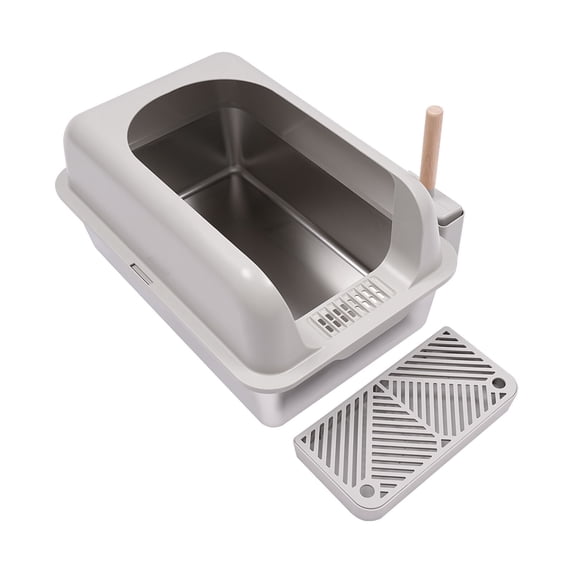 20L Stainless Steel Cat Litter Box, Large Litter Box w/ Guardrial Scoop