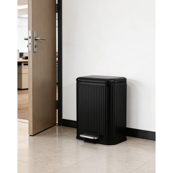 20L Stainless Steel Fluted Recycling Bin – Indoor Kitchen Trash Can with Step Pedal, Soft-Close Lid, Removable Bucket, Perfect for Home, Office, and Living Room