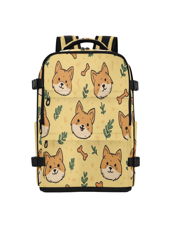 20L Sunny Shiba Buddies Travel Backpack Water Resistant Twill Polyester Laptop Backpack with Separate Shoe Compartment for Business Commute Trip Outdoor