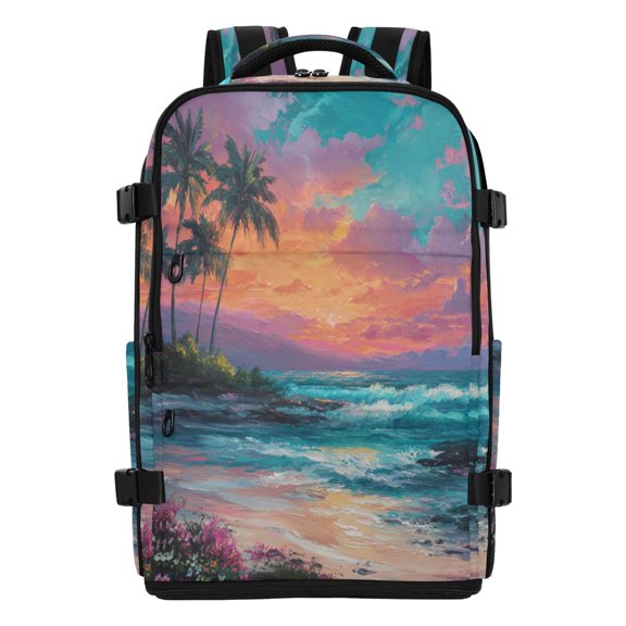 20L Tropical Dusk Serenade Travel Backpack Water Resistant Twill Polyester Laptop Backpack with Separate Shoe Compartment for Business Commute Trip Outdoor
