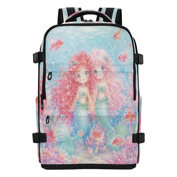 20L Twin Little Mermaids Art Travel Backpack Water Resistant Twill Polyester Laptop Backpack with Separate Shoe Compartment for Business Commute Trip Outdoor