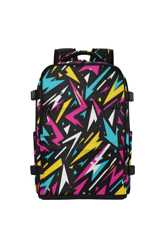 20L Vibrant Lightning Bolt Pattern Travel Backpack Water Resistant Twill Polyester Laptop Backpack with Separate Shoe Compartment for Business Commute Trip Outdoor