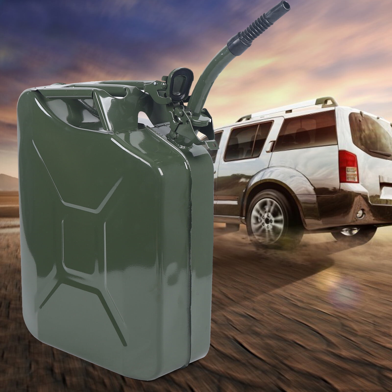 20L Vintage Green Metal Gas Can Fuel 5 Gallon Jeep Steel Green 20L (5 Gallon) 14.5" X 6.5" X 18" with Oil-out