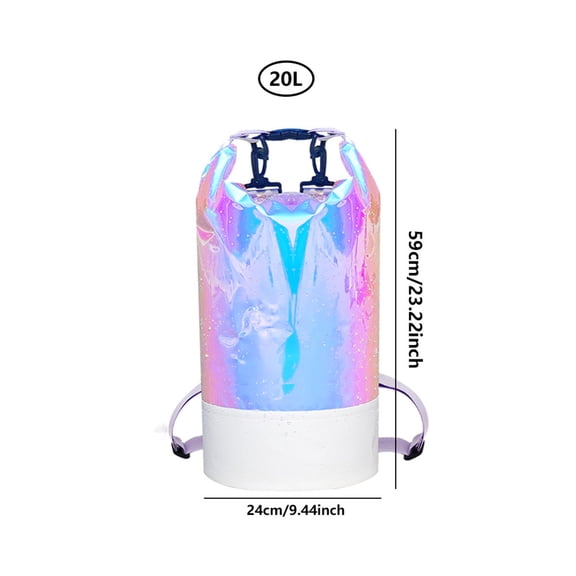 20L Waterproof Dry Bag Roll Top Floating Backpack with Adjustable Straps Holographic Finish for Beach Kayaking Camping Gear Storage Virelaxpo