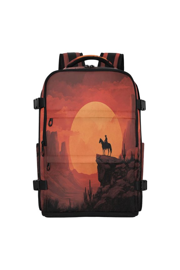 20L Wild West Horse Rider Travel Backpack Water Resistant Twill Polyester Laptop Backpack with Separate Shoe Compartment for Business Commute Trip Outdoor
