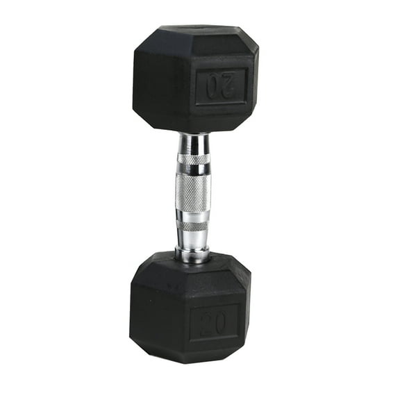 20LB HDRS Rubber Coated Solid Cast Iron Dumbbell - Contoured Chrome Handle, Hexagon Head, Non-Slip Grip for Home Gym & Strength Training