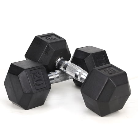 20LB HDRS Rubber Coated Solid Cast Iron Dumbbells (Pair) - Contoured Chrome Handle, Hexagon Head, Non-Slip Grip for Home Gym & Strength Training