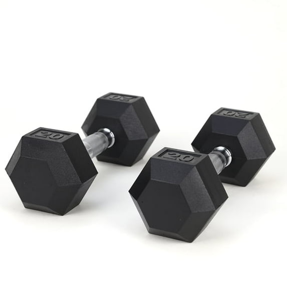 20LBS Rubber Encased Hex Dumbbell Set with Contoured Chrome Handle for Home Gym, Coated Hand Weights for Strength Training, Workouts