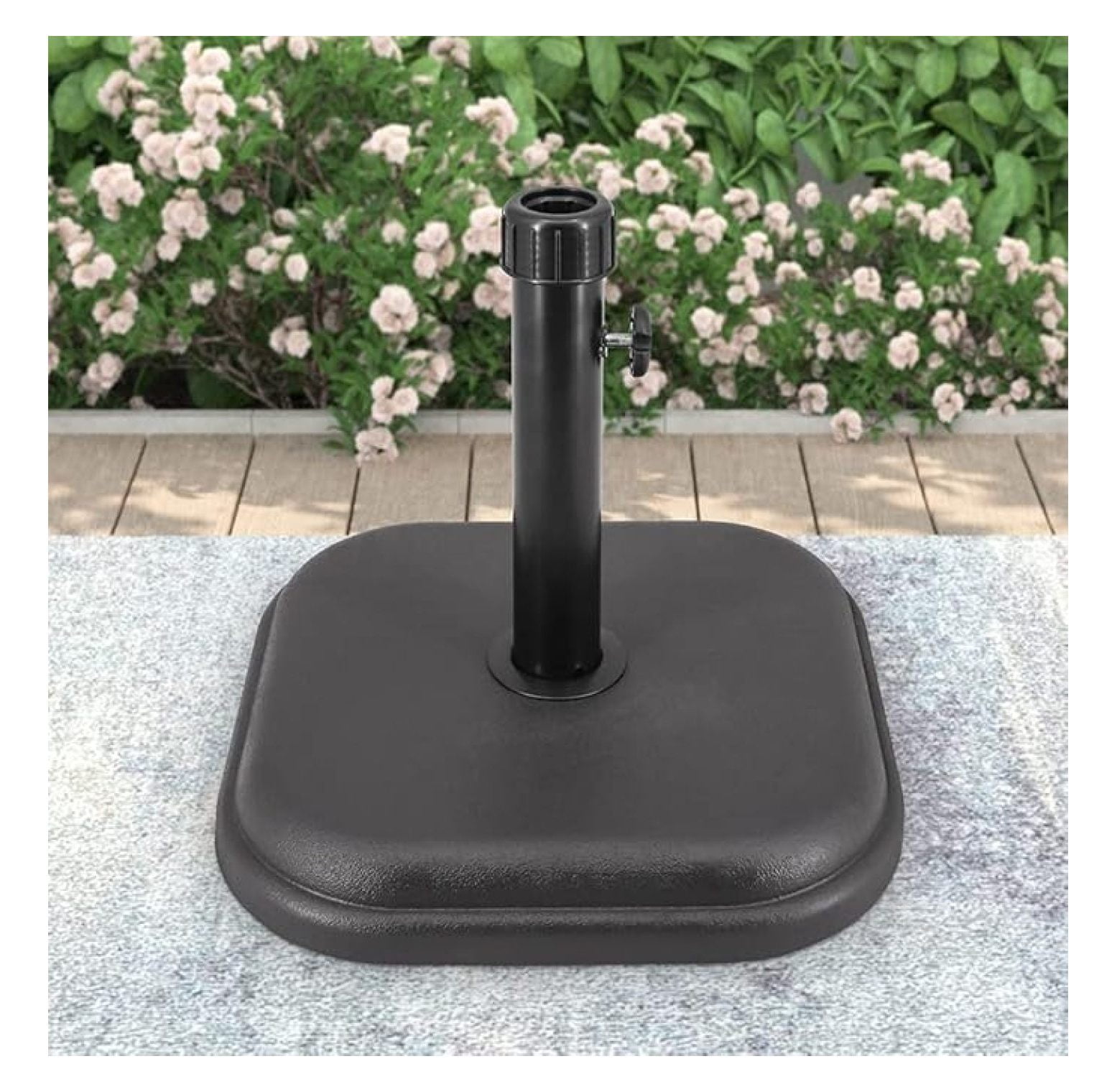20LBS Square Resin Cast Stone Table Umbrella Base, Heavy Duty Outdoor Table Stand, Umbrella Base Holder, Patio Base Stand for Garden Beach Patio, Black