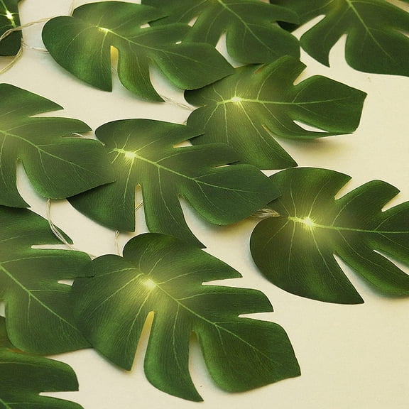 20LED Monstera Leaf String Lights, Tropical Artificial Rattan Palm Leaves Wall Hanging Vine Greenery, Summer Luau Jungle Beach Party Decorations for Outdoor Indoor Home