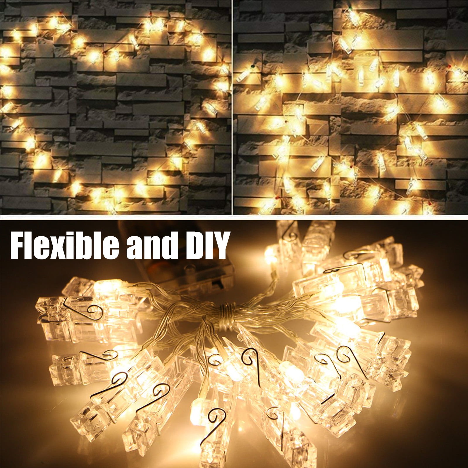 20LED String Lights Indoor With Photo Clips, Battery Operated, Starry ...