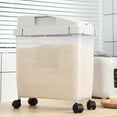 thumbnail image 1 of 20Lb Large Airtight Food Storage Container – PP Rice/Flour/Grain/Dog Food Container with 360° Wheels, Measuring Cup & Visible Window | Khaki/White for Household Kitchen，White, 1 of 7