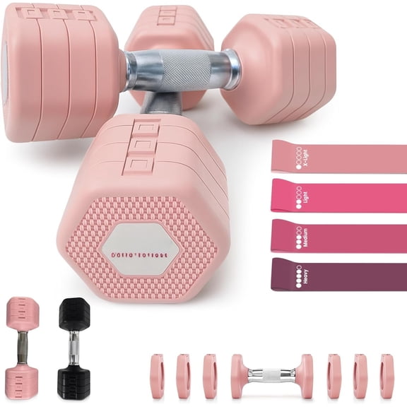 20Lbs Adjustable Dumbbell Set with Resistance Bands for Working Out - 2-Pcs Weights Dumbbells Set with 4-Pcs Stretch Bands for Exercise - Quick Adjustment - Comfortable Grip