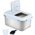 thumbnail image 1 of 20Lbs Airtight Rice Container with Flip Lid, Stainless Steel Food Storage Container with Date Tracker, Measuring Cup and Spoon, 10L Portable Kitchen Pantry Bin for Flour Grain Sugar - Silver, 1 of 6