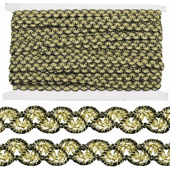 20M 1/2 Inch Black Gold Ribbon Metallic Woven Braid Lace Trim Polyester Decorative Gimp Fabric Upholstery Trimming for Jewelry Making Sewing Crafts Clothes Hat Curtain Costume Supply Colorful