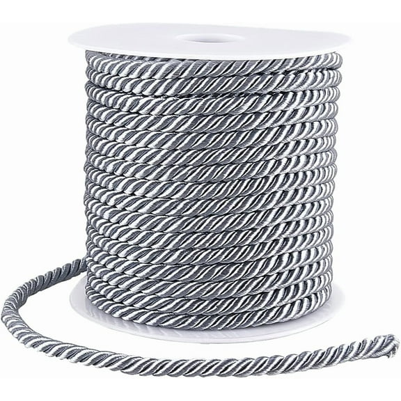 20M/21.87 Yards 5mm Silver Cord Decorative Cord Thread Polyester Cream Weaving Twine Macrame Rope String Findings for Jewelry Making Bracelets Necklaces Knitting Macrame DIY Craft Silver