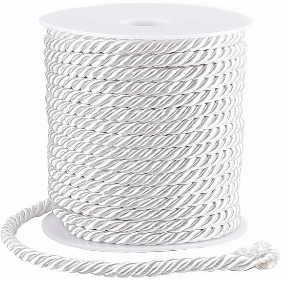 20M/21.87 Yards Decorative Rope Cord Macrame Cord White 5mm Polyester Weaving Twine Cream Craft String Thread Findings for Jewelry Making Bracelet Necklace Knitting Macrame DIY Craft Ghost White
