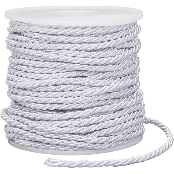 20M/21.87 Yards Twist Cord Ribbon Twisted Decorative Rope 3mm White 3-Ply Cording Trim Thread Twine String Graduation Honor Cords for Home Decor Crafts Bag Upholstery Curtain Tieback White