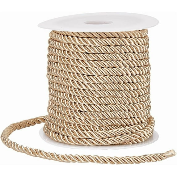 20M/21.87 Yards Twisted Cord Trim Twist Rope 5mm Beige Polyester Decorative 3-Ply Silk Twine String Cording Graduation Honor Cords Thread for Home Decor Crafts Bag Upholstery Curtain for DIY