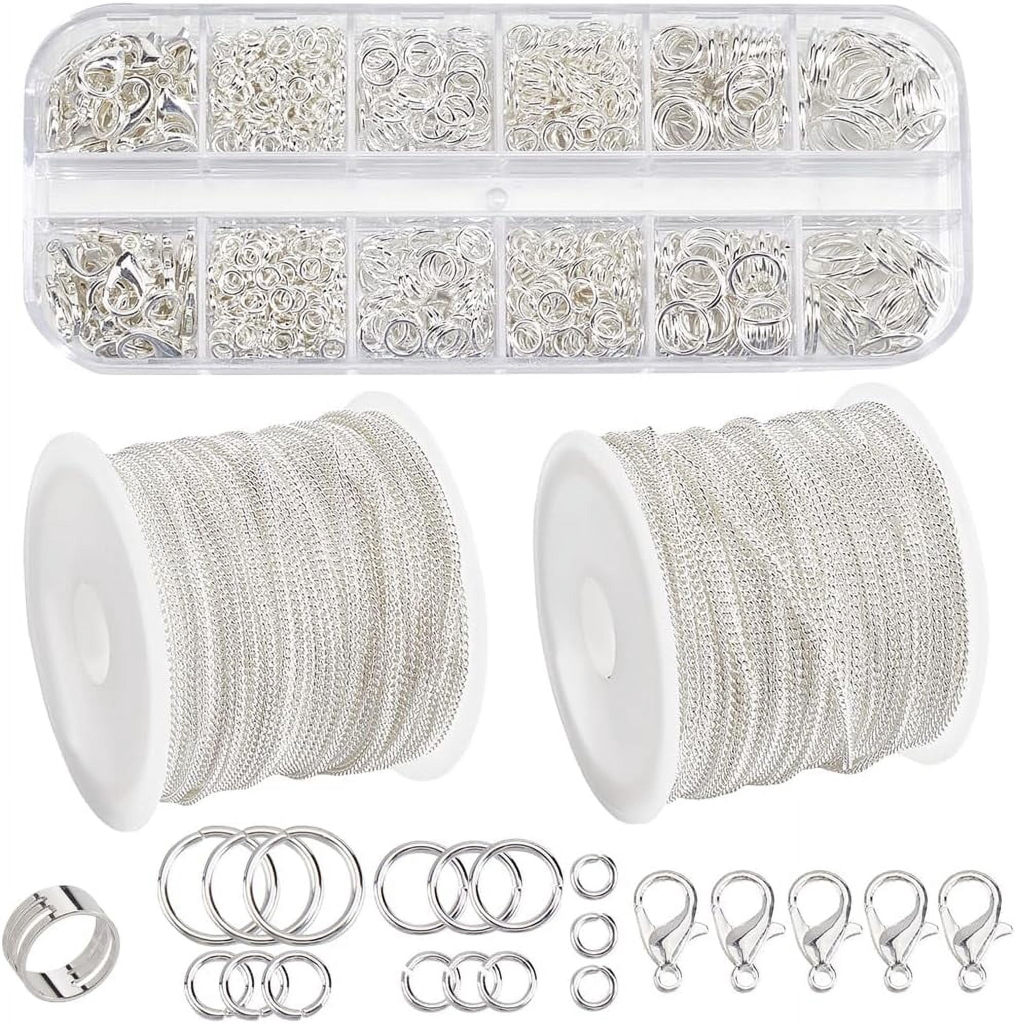 20M/65.6 Feet Jewelry Curb Chain Jewelry Chain Making Kit with Jump Rings and Lobster Clasps 2 x 1.5mm Silver Brass Oval Link Connector Kits for Jewelry Making Necklaces Bracelets DIY Crafts