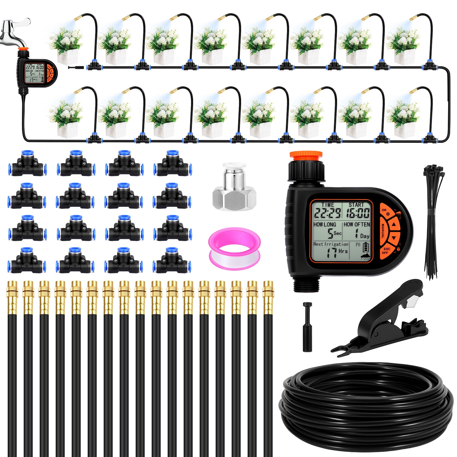 20M/65.6Ft Adjustable Garden Watering System Kit  2025 New Irrigation System with Bendable Nozzle for Outdoor Plants, Lawn & Garden Use (20M)