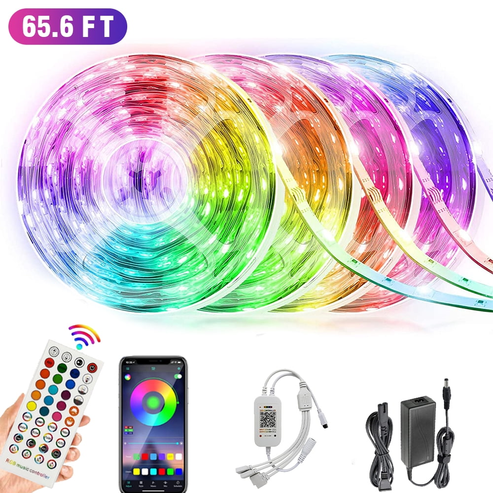 20M/65.6ft LED Strip Lights, Music Sync 5050 LED&nbsp;Light Strip&nbsp;Waterproof RGB Color Changing LED Lights Strip with Phone&nbsp;Remote, LED Lights for Bedroom Kitchen TV Party TIKTOK DIY