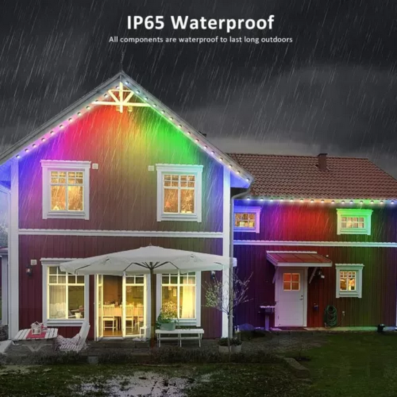 20M/65FT 200 LED RGBIC Smart Outdoor Lights - IP65 Waterproof, 5V Low Voltage, App Control for House Outline/Fence/Eaves