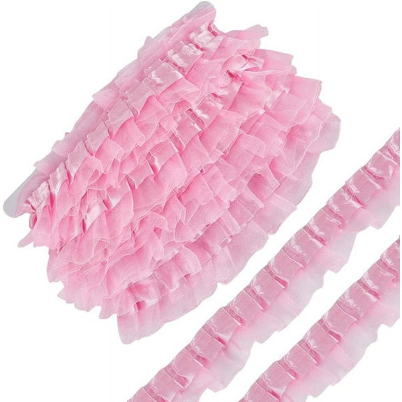 20M Double Satin Lace Edge Trim Organza Lace Ribbon Pleated Ribbon for Garment Accessories Pink 1-5/8 inch(40mm) about 21.87 Yards(20m)/Set