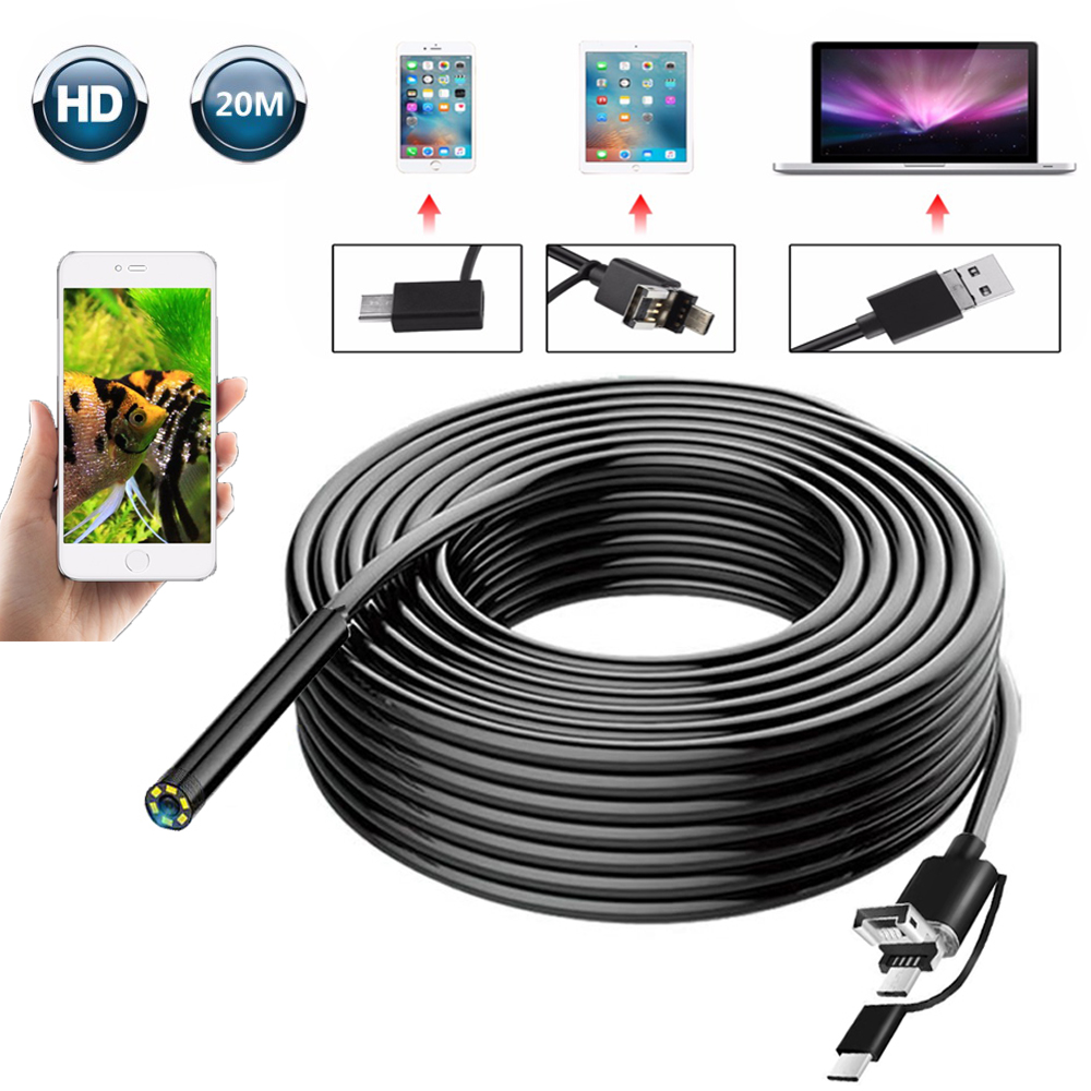 20M Endoscope Camera 8mm USB Endoscopic 720P HD Underwater Camera Ip67