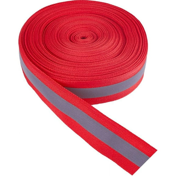 20M Sew On Florescent Reflective Tape High Visibility Nylon Silver Reflective Ribbon Bands Safety Fabric Webbing Trim Strip Red for Joggers Bikers Pets Schoolbags on Vest Clothes FireBrick