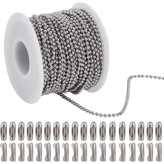 20M Silver Ball Chains Bulk Bead Chain Link Stainless Steel Ball Chain Connectors Clasps Roll Long Round Ball Bead Chains for Jewelry Making Kits Necklace Bracelet Supplies DIY Craft Beginner DIY