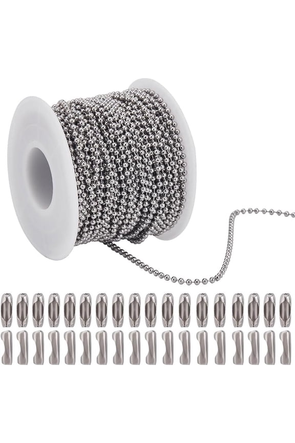 20M Silver Ball Chains Bulk Bead Chain Link Stainless Steel Ball Chain Connectors Clasps Roll Long Round Ball Bead Chains for Jewelry Making Kits Necklace Bracelet Supplies DIY Craft Beginner DIY