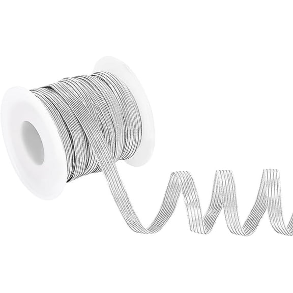 20M Sparkle Polypropylene with Latex Elastic Cords for DIY Accessories Flat Light Grey 8mm about 21.87 Yards(20m)/Set