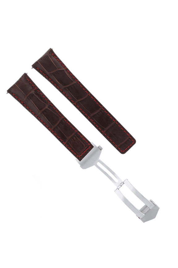 20MM LEATHER BAND STRAP FOR TAG HEUER CARRERA MONACO + CLASP BROWN RED STITCH