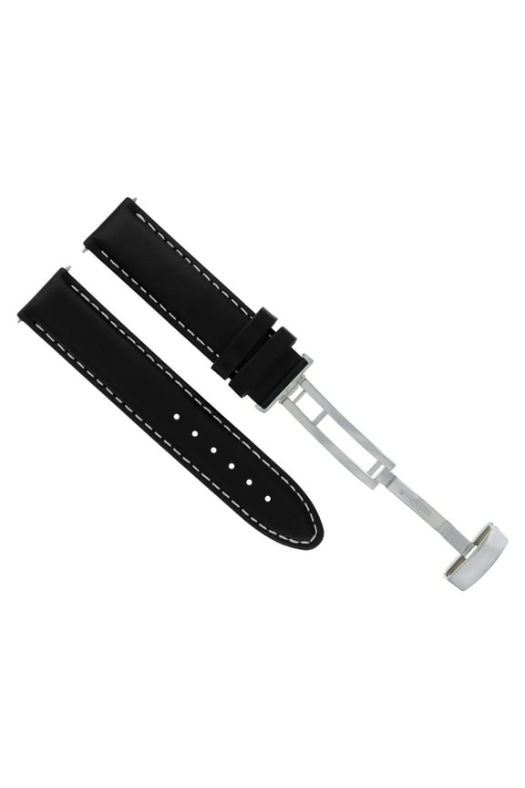 20MM LEATHER BAND STRAP SMOOTH CLASP FOR ROLEX DATEJUST 16013 16233 BLACK WS