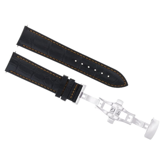20MM LEATHER STRAP BAND DEPLOYMENT CLASP FOR INIVICTA WATCH BLACK ORANGE STITCH