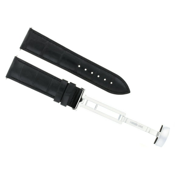 20MM LEATHER WATCH BAND STRAP FOR TISSOT PRC200 1853 DEPLOYMENT BUCKLE BLACK