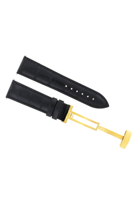 20MM LEATHER STRAP BAND FOR JAEGER LECOULTRE WATCH DEPLOYMENT CLASP BLACK GOLD