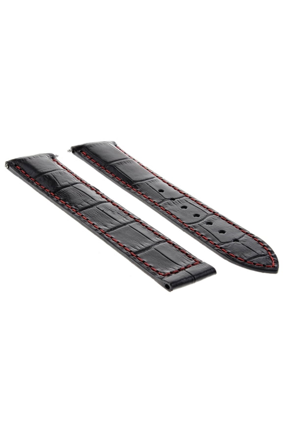 20MM LEATHER STRAP BAND FOR OMEGA SPEEDMASTER SEAMASTER PLANET BLACK RED STITCH