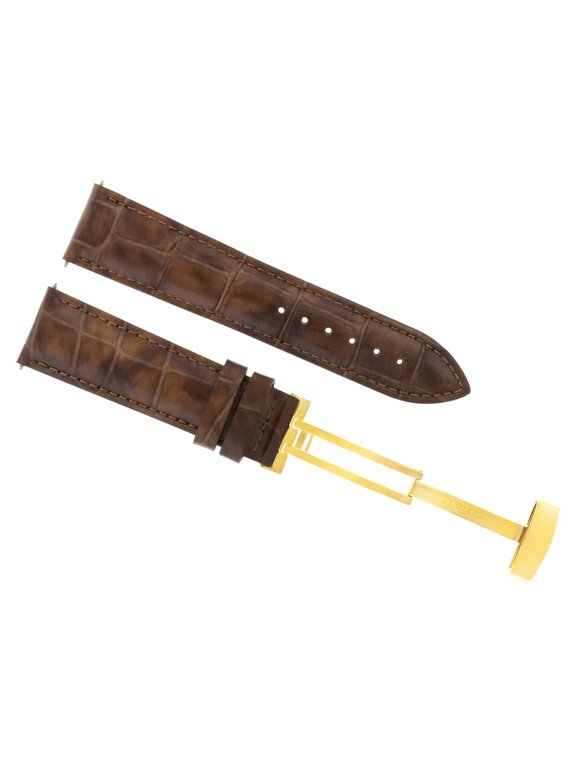 20MM LEATHER STRAP BAND, Light Brown, Gold Buckle, Compatible With TISSOT PRC200 WATCH DEPLOYMENT BUCKLE L/BROWN GOLD