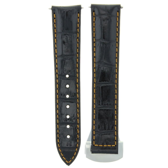 20MM LEATHER STRAP WATCH BAND FOR 41MM OMEGA SEAMASTER + CLASP BLACK ORANGE STIT