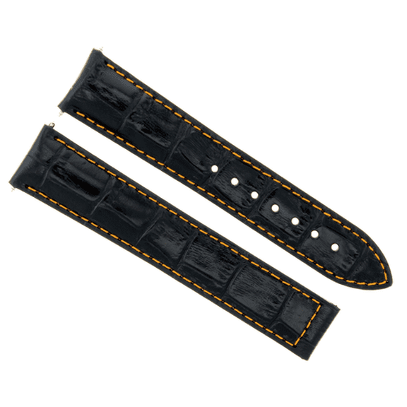 20MM LEATHER WATCH BAND STRAP DEPLOY CLASP FOR ZENITH WATCH BLACK ORANGE STITCH