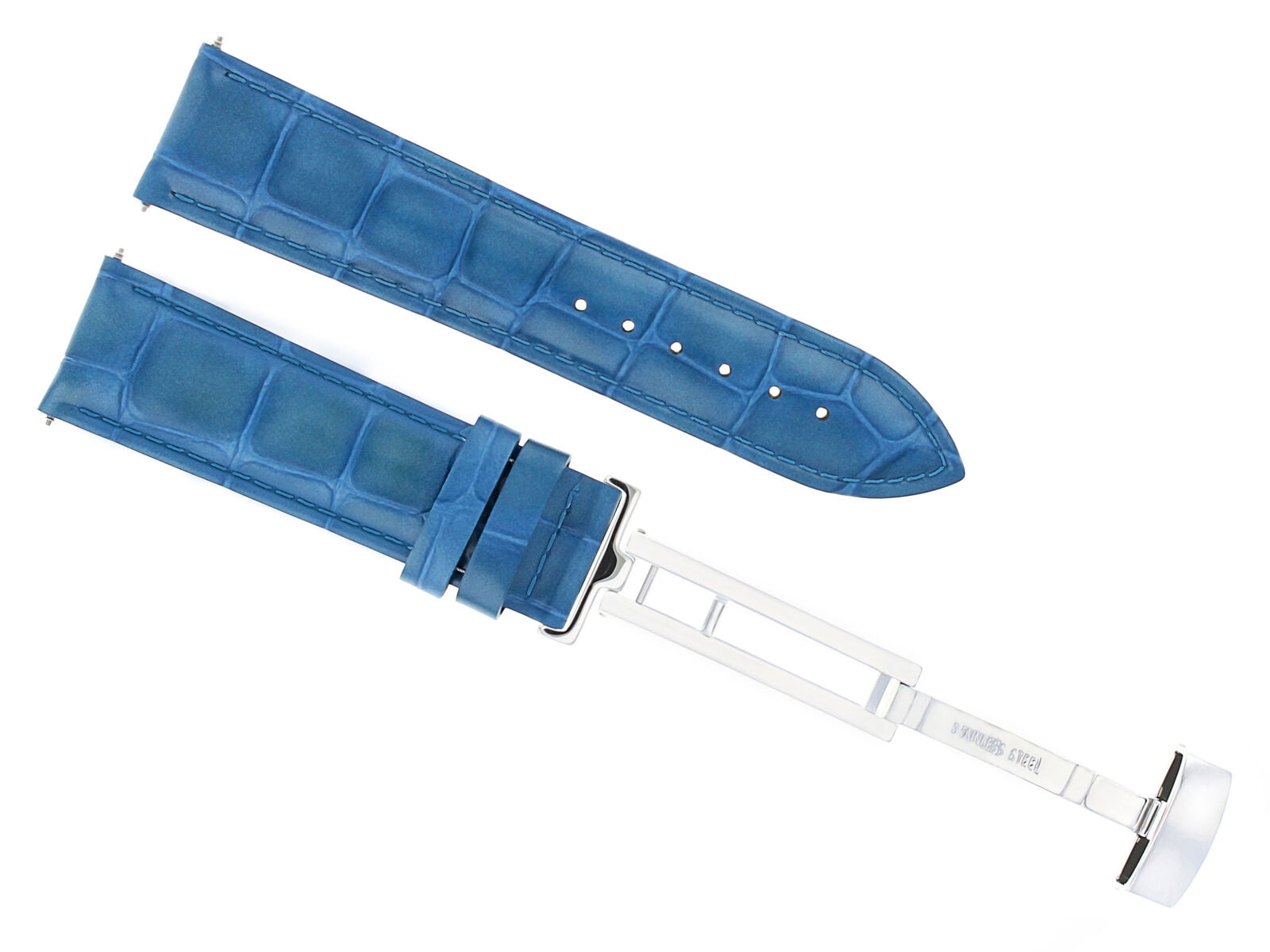 Blue leather watch strap with deployment clasp sale
