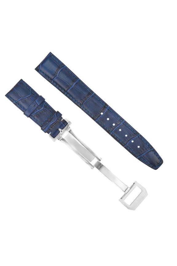 20MM LEATHER WATCH BAND STRAP DEPLOYMENT FOR IWC PILOT PORTUGUESE BLUE + CLASP