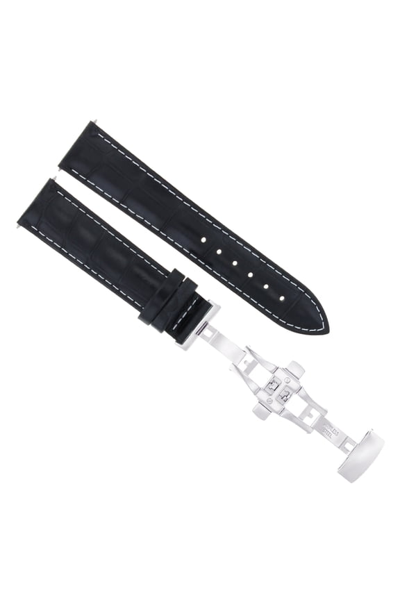 20MM LEATHER WATCH BAND STRAP FOR OMEGA SEAMASTER PLANET OCEAN + CLASP BLACK WS