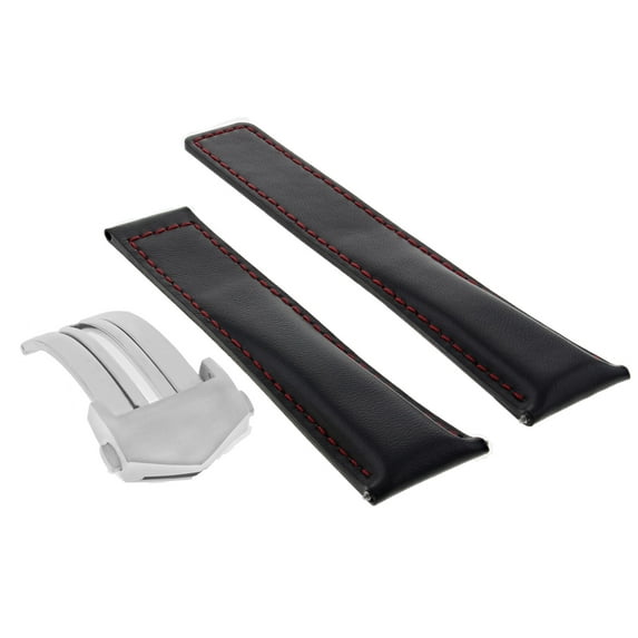 20MM LEATHER WATCH BAND STRAP FOR TAG HEUER CARRERA CALIBRE BLACK RED STITCH