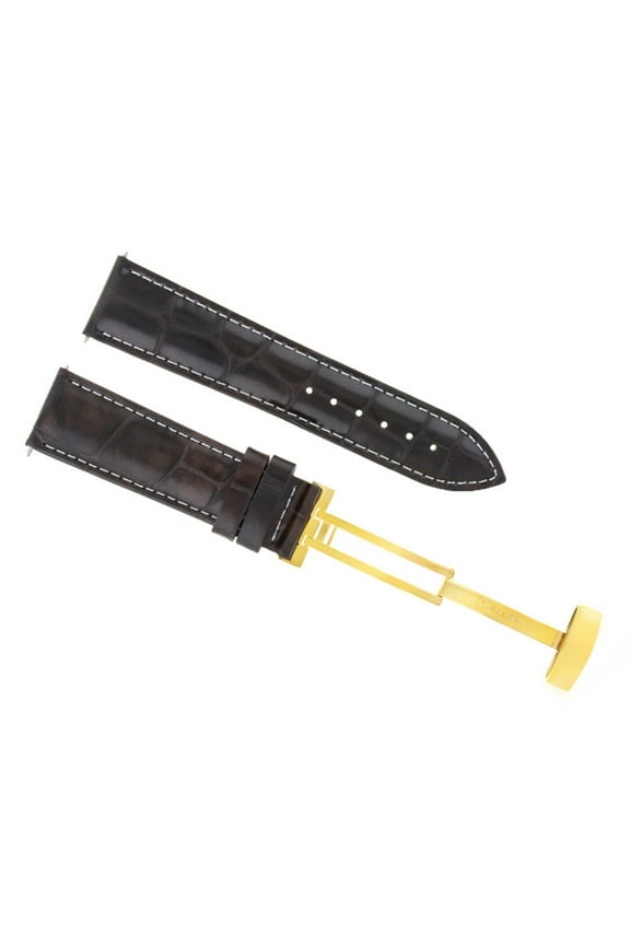 20MM LEATHER WATCH BAND STRAP FOR TISSOT 1853 DEPLOYMENT CLASP D/BROWN GOLD