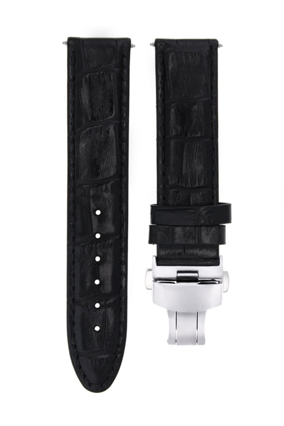 20MM LEATHER WATCH STRAP BAND CLASP FOR OMEGA SEAMASTER SPEEDMASTER 57 BLACK