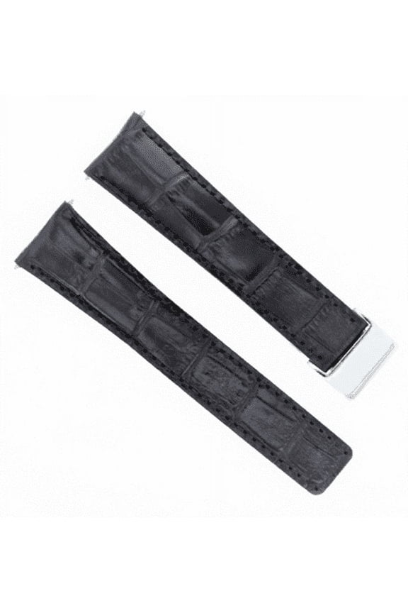 20MM LEATHER WATCH STRAP BAND DEPLOYMENT CLASP FOR BREITLING PILOT BLACK SHINY